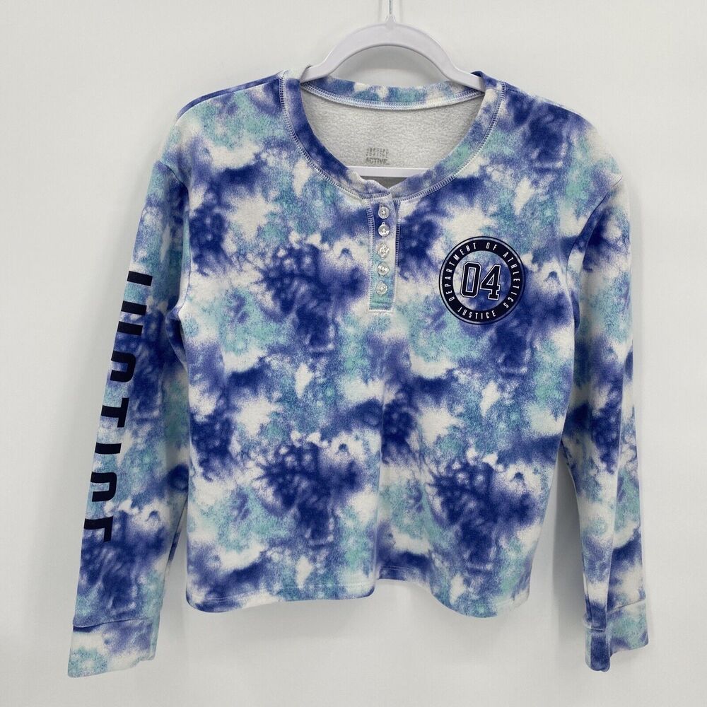 Justice Active Girls Tie Dye Round Neck Long Sleeve Pullover Sweatshirt 14/16